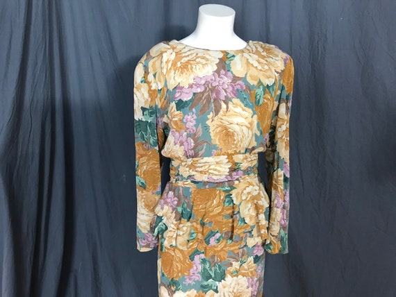 Vintage 80’s Phoebe peplum floral dress 7/8 M - image 1