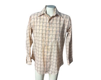 Vintage men's 70's peach print dress shirt M Gant
