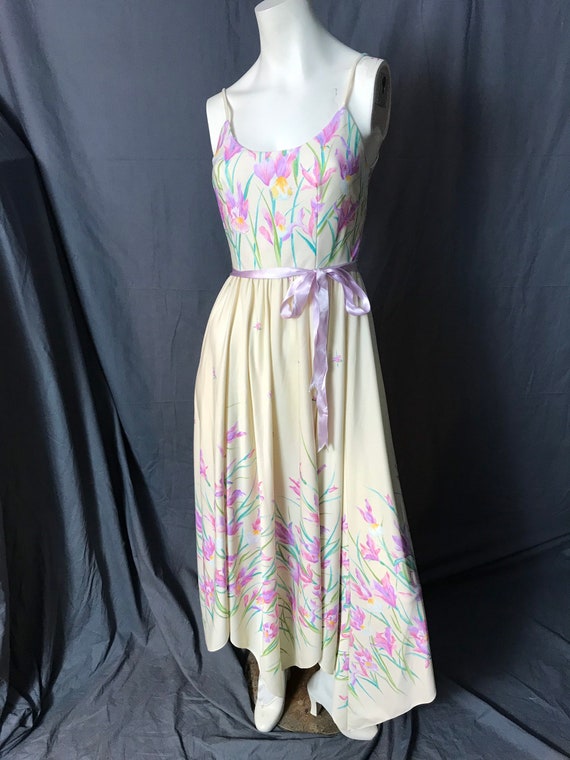 Vintage Long 1970's  Purple Flower Dress S - image 2