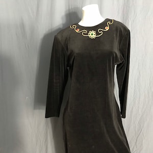 Vintage 1980’s black velour low cut back jeweled dress L XL