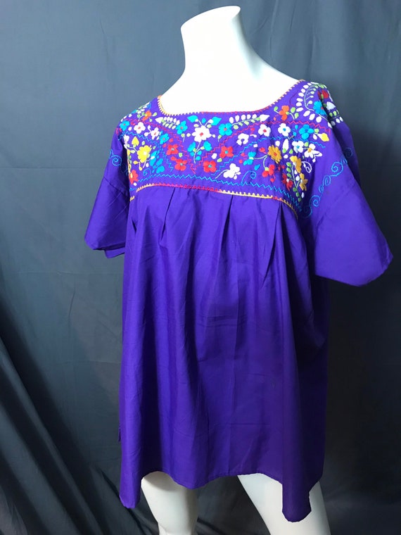 Vintage purple mexican embroidered top blouse xl l - image 2