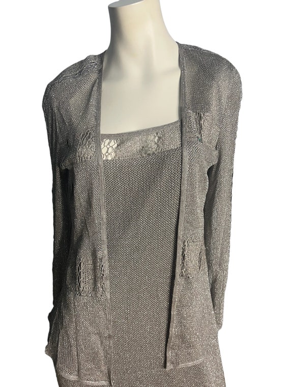Vintage silver mesh lurex dress & jacket by Damia… - image 3