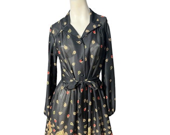 Vintage 70's black floral paisley dress L Jones