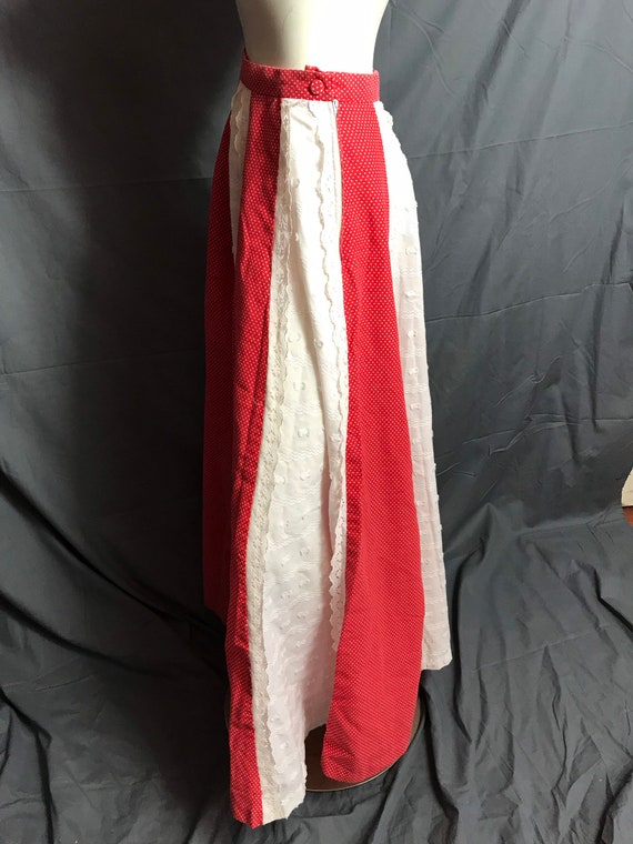 Vintage Long Red and White Patchwork Skirt S - image 4