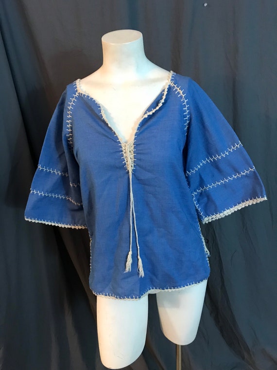 Vintage 1970’s hippie boho ethnic blouse shirt S - image 2