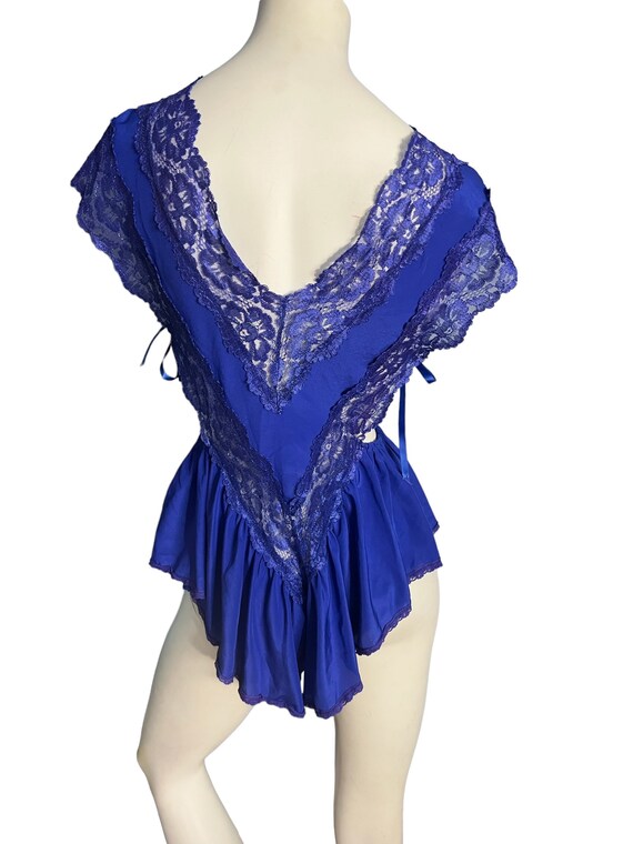 Vintage 80's blue teddy lingerie Flora's Follies S - image 4