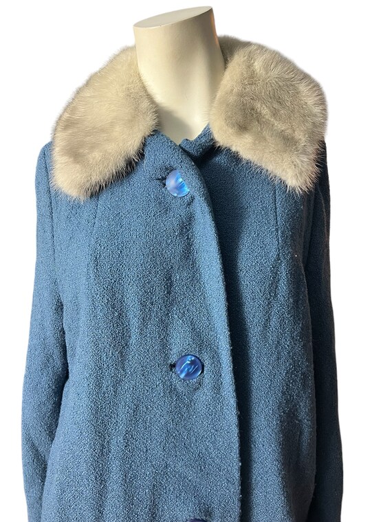Vintage 50’s blue fur collar coat M L - image 3