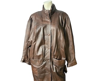 Vintage 80s Brown Leather Bomber Jacket: Oversized Sheepskin Moto