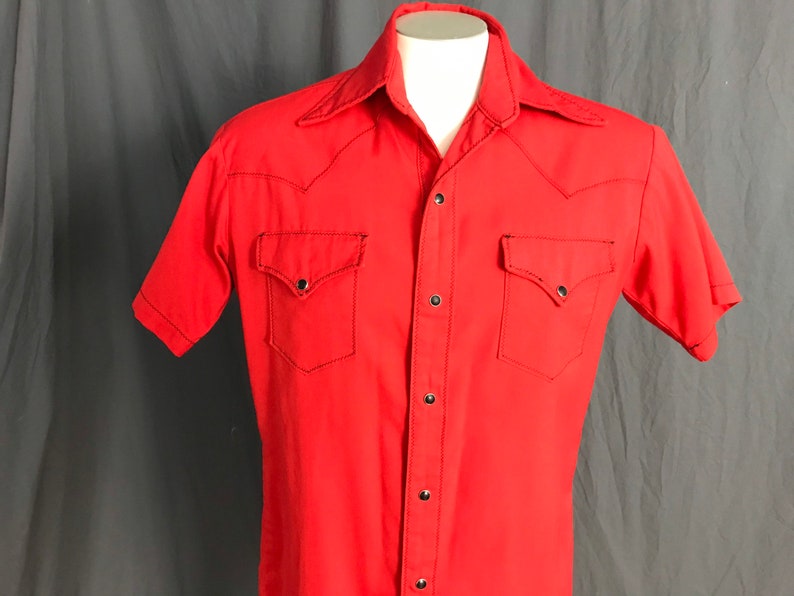 Vintage red and black 1970s cowboy western shirt M image 1