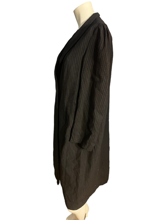 Vintage 40's 50's long rayon jacket L black pinst… - image 5