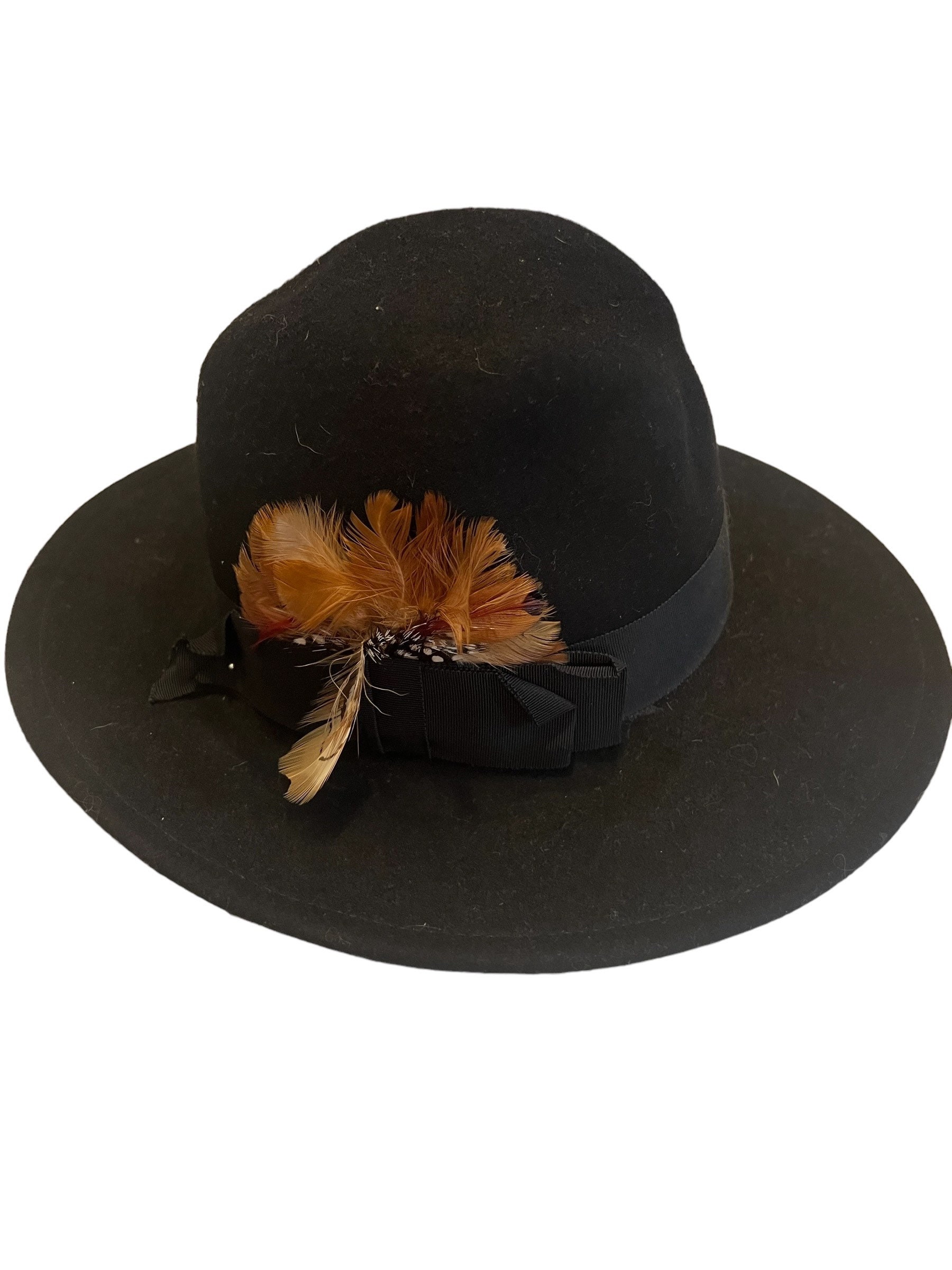 Vintage Black Wool Fedora Hat With Feather - Etsy