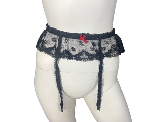 Vintage black lace garter belt one size - image 1