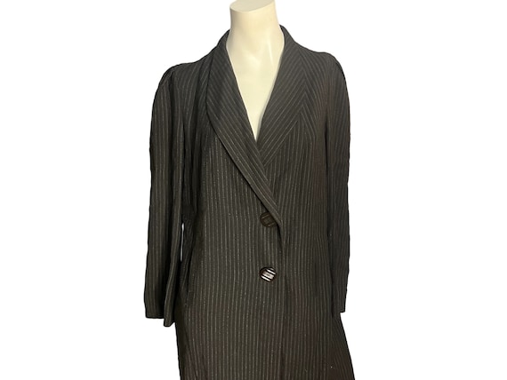 Vintage 40's 50's long rayon jacket L black pinst… - image 1