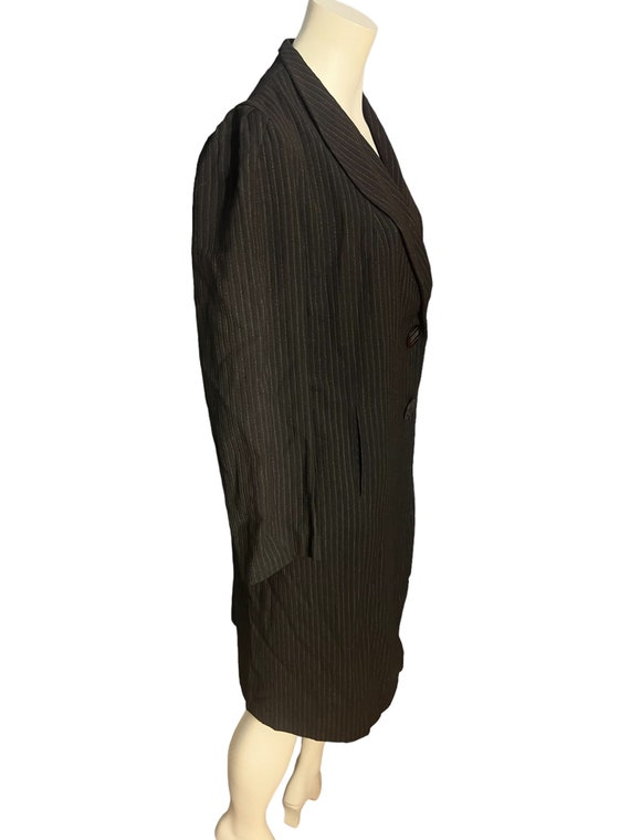 Vintage 40's 50's long rayon jacket L black pinst… - image 6