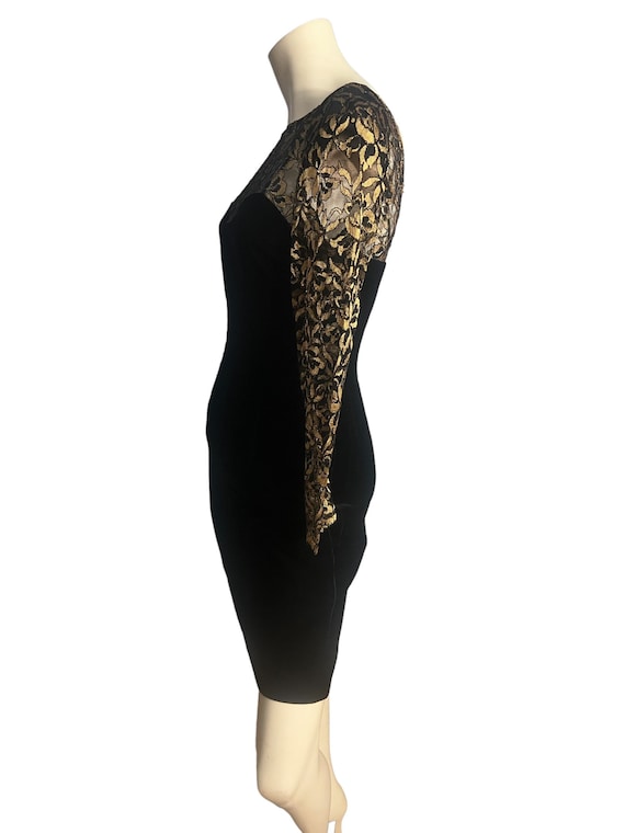 Vintage black velvet and gold lace dress Donna Ri… - image 6