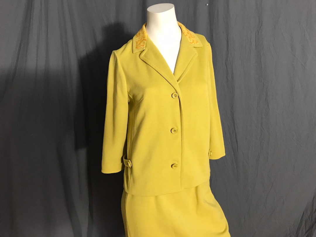 Vintage 1970s Butte Knit Mustard Yellow Womens Suit M Etsy