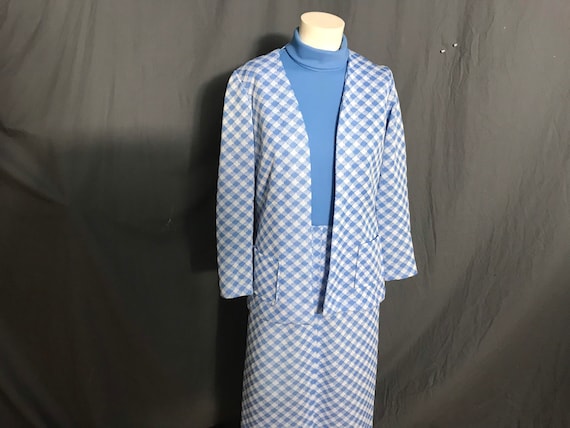 Vintage 1970’s long blue check dress with jacket M - image 1