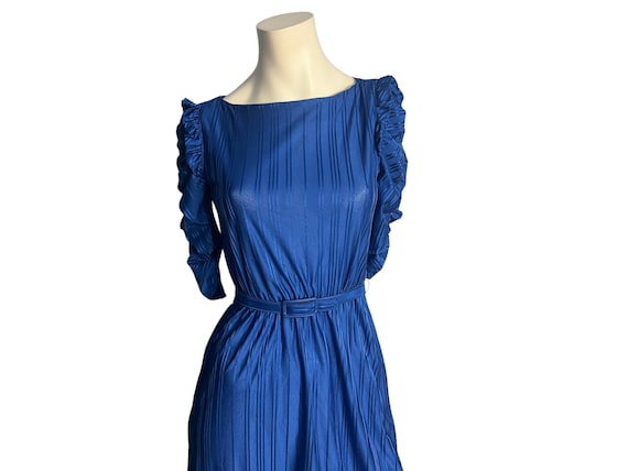 Vintage blue 80's dress semi sheer S M - image 1