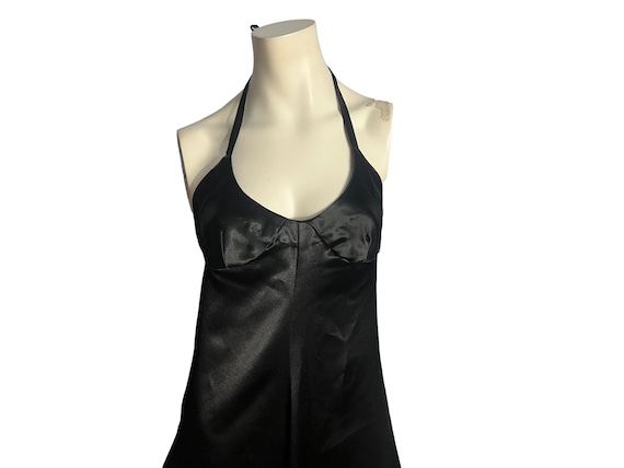 Vintage black hand made satin halter maxi dress M - image 1