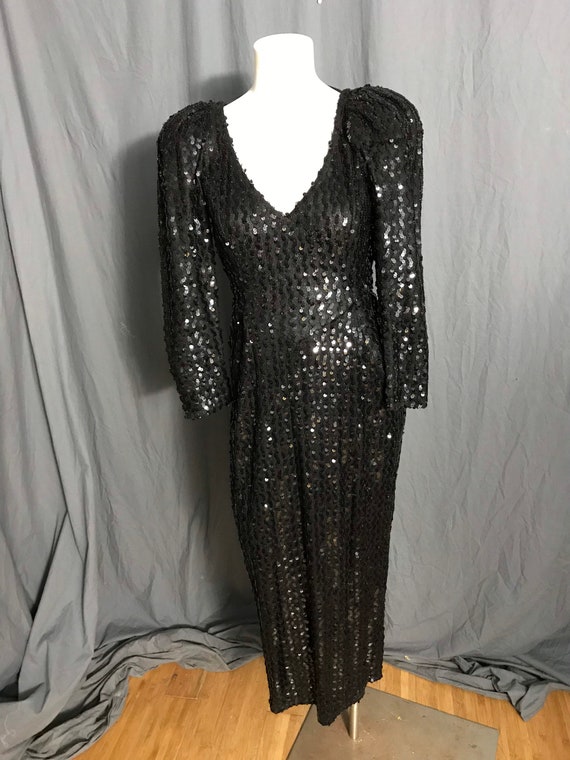 Vintage 1980's Black sequin David Howard for Climax fitted dress 5/6 S Vintage 1980's Black sequin David Howard for Climax fitted dress 5/6 S