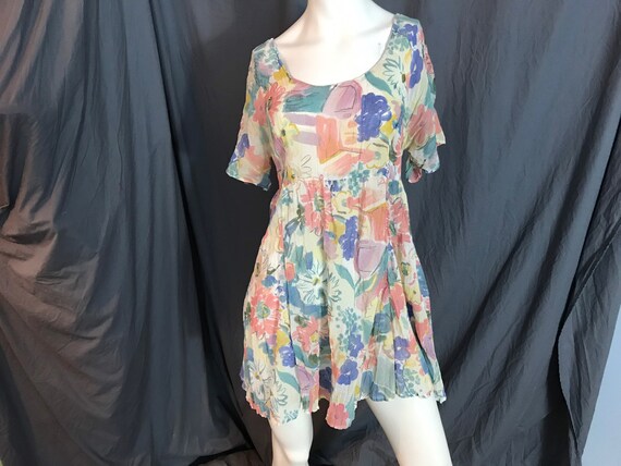 Vintage 1980’s Shok sheer floral babydoll dress L - image 2