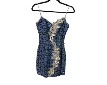 Vintage sequin blue mini dress S XS