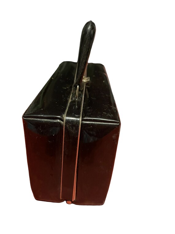Vintage 60's black leather patent box purse - image 2