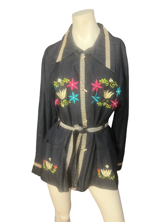 Vintage 70's Mexican Embroidered Jean Jacket 44 - image 2