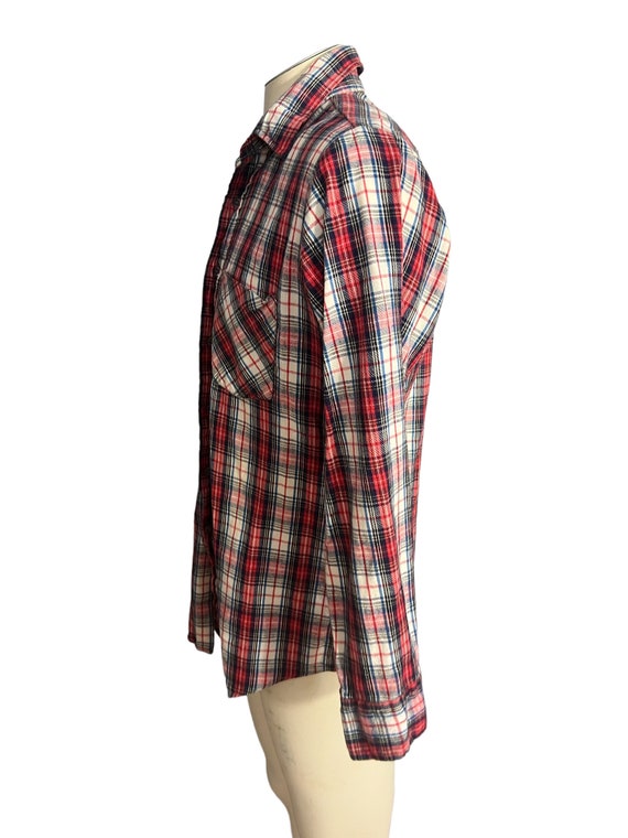 Vintage 80's red plaid button up shirt M - image 6