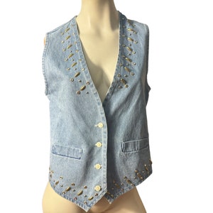 Vintage 80&#39;s jean rhinestone vest M Zone Blu