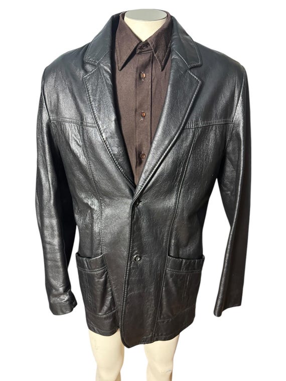 Vintage Men's 70's Black Leather Jacket 42 L Reed Sportswear