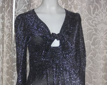 Vintage Corky Craig Black and Silver 1970's Long Keyhole Dress M