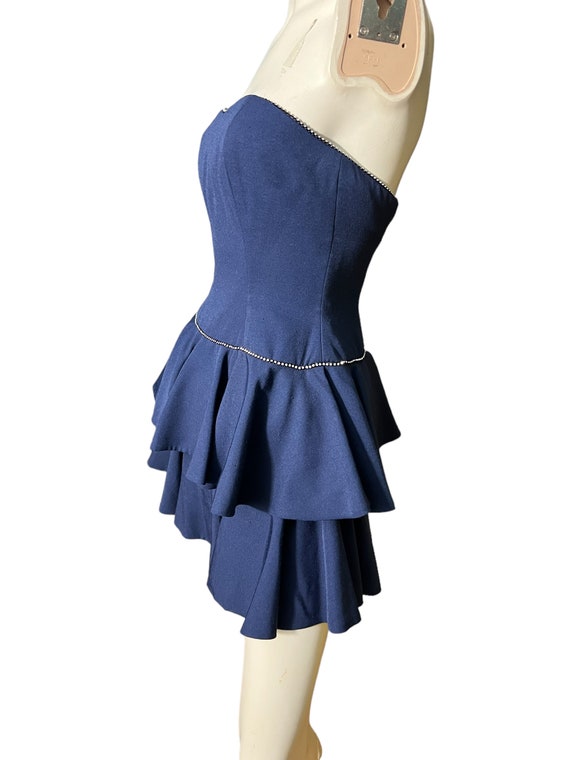 Vintage blue 80's party mini corset dress 6 A.J. … - image 6