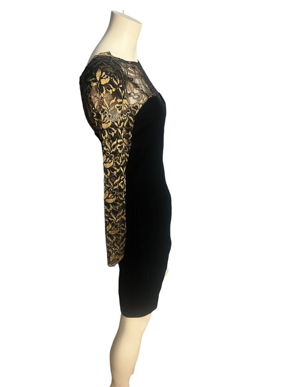 Vintage black velvet and gold lace dress Donna Ri… - image 4