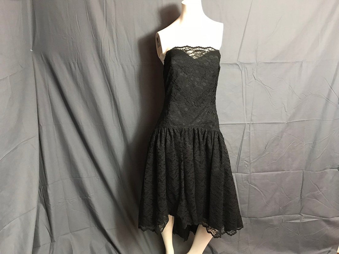 Vintage 1980's Black Corset Lace Drop Waist Full Skirt Lace Dress M - Etsy