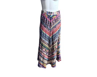 Gonna lunga vintage anni '70 patchwork, taglia 28 M