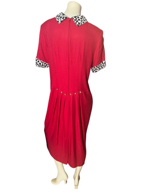 Vintage red 80's leopard collar dress L 12 Leni Leni View 5