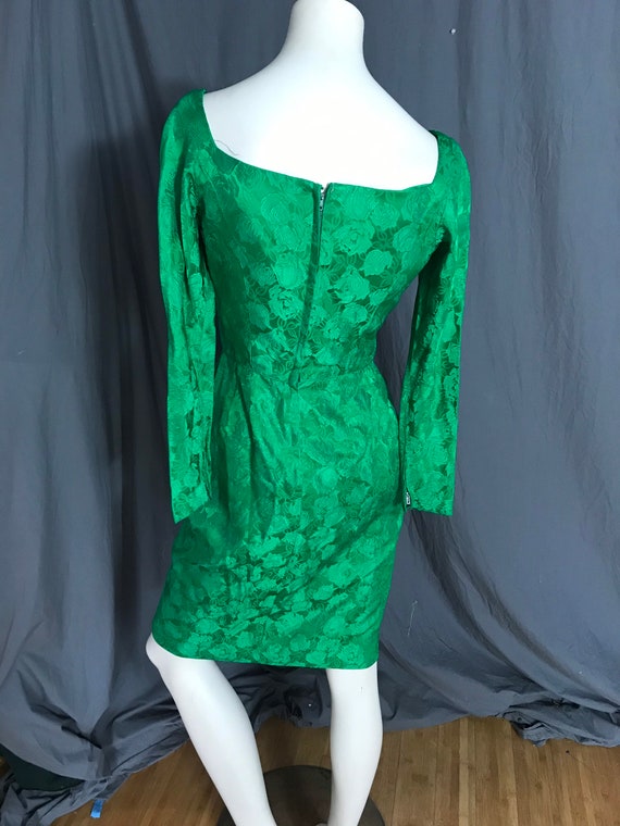 Vintage 1950’s Ann Barry green brocade dress S - image 6