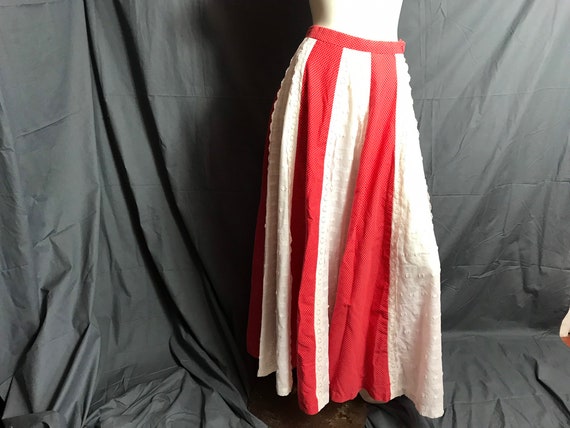 Vintage Long Red and White Patchwork Skirt S - image 1