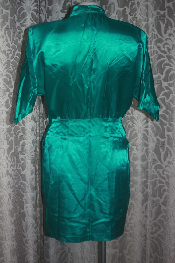 Vintage Green Satin Young Edwardian 1980's Dress M - image 5