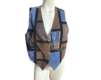 Vintage 80's velvet suede patchwork vest S