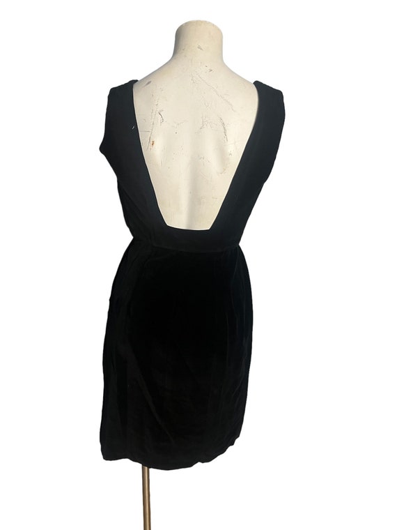 Vintage 60's black velor fitted dress S XS - image 4