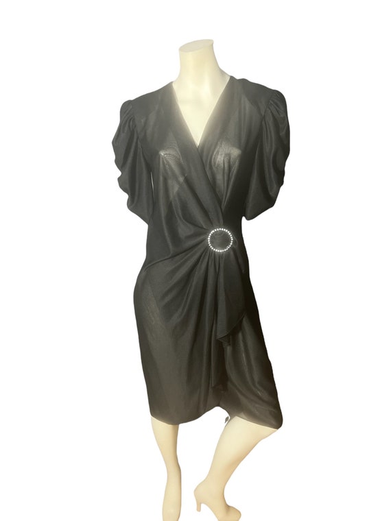 Vintage 70's 80's Jean Leslie black dress M L - image 3