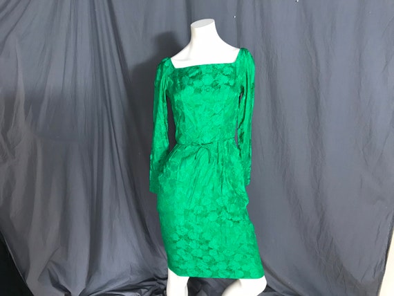 Vintage 1950’s Ann Barry green brocade dress S - image 1