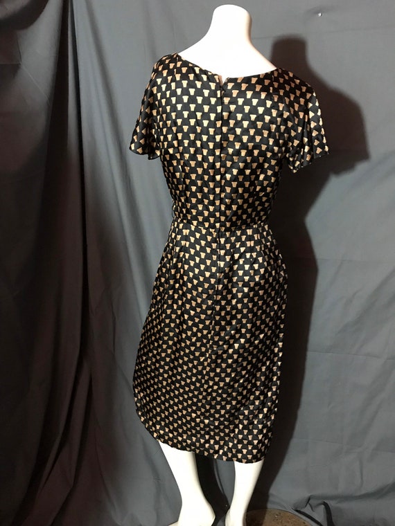 Vintage 1950's Black Print Midcentury Dress M - image 4