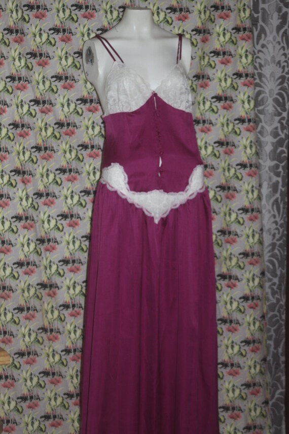 Vintage Intime 1970's Lace Maroon Nightgown Deads… - image 2