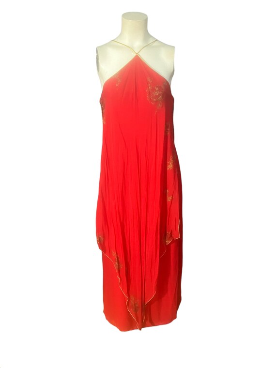 Vintage 70's long red scarf dress M - image 3