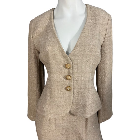 Vintage Victor Costa suit 4 gold and tan - image 3