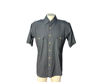 Camisa safari negra vintage de los años 80, talla L, de D.H. Holmes.