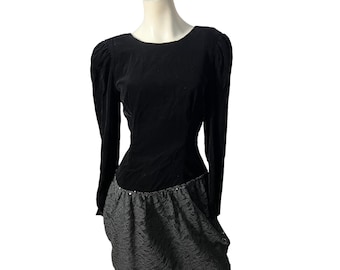 Vintage 80's black velvet drop waist dress M Jody